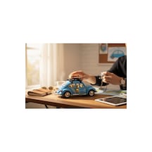 Klasik Işıklı Sesli Metal Araba Mavi Valizli Retro Beetle - 15 Cm