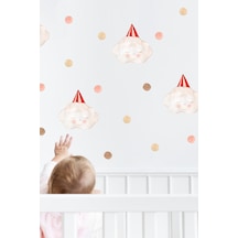 Gülümseyen Bulut Ve Soft Renk Puantiyeler Çocuk Odası Duvar Sticker Seti