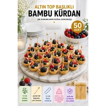 50 Li Altın Top Başlıklı 12 Cm Bambu Kürdan Seti Kokteyl, Tatlı Ve Davet Sunumları İçin Şık Seçim
