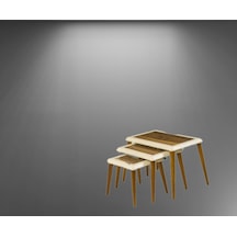 Zigon Osm Çerçeve Model Sehpa Parlak Ceviz Krem Ahşap Kayın Torna