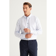 AC&Co / Altınyıldız Classics Erkek Acık Mavı Slim Fit Dar Kesim Düğmeli Yaka %100 Pamuk Armürlü Gömlek Açık Mavi
