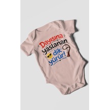 Morivokids Dayısına Yaslanan Dik Yürür Kısa Kollu Bebek Body %100 Pamuk Pastel Pembe