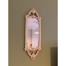 Kısa Oval Dekoratif Duvar Aynası Krem & Eskitme Altın Yaldızlı 60x20 Cm Naturel