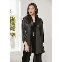 Pierre Cardin 2050 Kadın Kadife Saten Sabahlıklı Pijama Takım-siyah Siyah