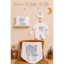 Pia Baby Erkek Bebek %100 Pamuk İsme Özel Hastane Çıkışı Tulum Seti Yastık Kılıfı Battaniyeli 2039tybyx Ekru