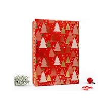 Yılbaşı Hediye Kutusu 27x19x7 Cm Kırmızı Noel Temalı Kapaklı Hediye Kutusu / Dayanıklı Karton, Altın Deta