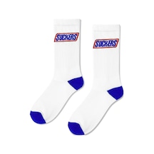Carnaval Socks S.ckers Yazılı Beyaz Mavi Tenis Çorap Çok Renkli