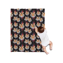 Kaplan Desenli 30x40 Flanel Polar Battaniye, Yumuşak Ve Rahat-a6 Tiger Graffiti Black