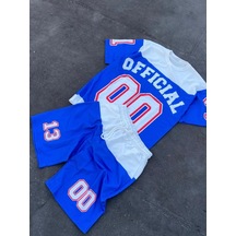 Unisex Çocuk Dijital Baskılı Şortlu Takım - Mavi SIYAH