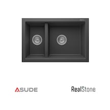 Realstone P018 Bergama 1.5 Göz Granit Evye 700 460 Mm Antrasit Siyah
