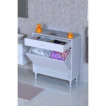 Eliusta Asil 75 Cm Kirli Çamaşır Sepetli Banyo Dolabı 1 Çekmeceli Mutfak Çok Amaçlı Dolap 75x88x32,5 Cm Beyaz