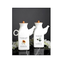 Etiketli 2'li Kare Porselen 1000ml Yağlık Sirkelik 2'li Yağdanlık Seti Beyaz Beyaz