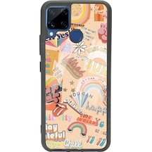 Oppo Realme C15 Vintage Sticker Tasarımlı Glossy Telefon Kılıfı Çok Renkli