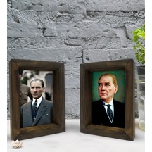 Bk Gift Atatürk Tasarımlı Dekoratif 2'Li Doğal Masif Ahşap Çerçev (500760239)