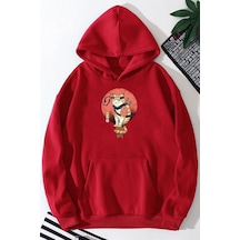 Uyguntarz Unisex Shinobi Kedi Baskılı Sweatshirt Kırmızı