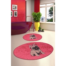 Pink Pug Djt 2 Lı Set Banyo Halısı Paspas Kırmızı