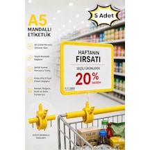 5 Adet - A5 Mandallı Etiketlik Fiyatlık Sepet Raf Askılık Fiyat Etiketi Çerçeveli Market Mağaza Sarı