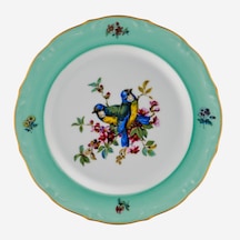 Mavi Kuşlu Yeşil Porselen Pasta Tabağı 19 Cm