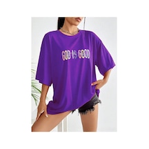 Medinenur God İs Good Baskılı Unisex Tshirt Mor