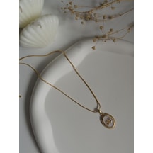 Handmade Pirinç Üzeri Altın Kaplama Oval Yonca Plaka Kadın Kolye -cloverluck Sevgiliye Hediye