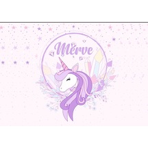 Mor Unicorn Temalı Doğum Günü Afişi 50x70 Cm