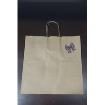1 Adet Karton Poşet Sade Kraft, Kurdeleli Minimal Premium 33x44cm Açık Kahverengi