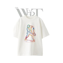 Thewert Tenis Oyuncusu Tasarım Baskılı Ünisex Beyaz Oversize T-shirt