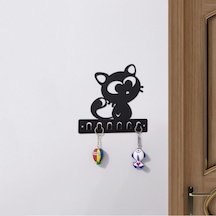 Dekoratif Metal siyah Anahtar Askılığı Kedi Figürlü Askılık Duvar Kapı Askılık Siyah