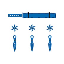 Ahşap Samuray Seti 3 Lü Katana Kılıcı + Kohga + Kunai  Mavi