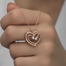 Gümüş Rose Birleşmiş Kalpler Kadın Kolye Gümüş