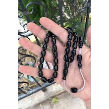 Güzel Çekimli Siyah Renkte Sıkma Kehribar Tesbih