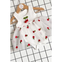 Kiraz Baskılı Tüllü Kız Bebek Elbise 001
