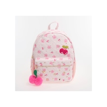 Myballistore Kiraz Ve Kapibara Desenli Kabartmalı Peluş Kiraz Aksesuarlı Okul Sırt Çantası 38x30cm pembe