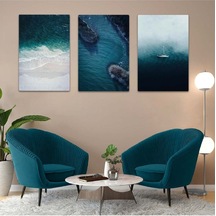 Mavi Renk 3'lü Mdf Tablo Set