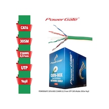 Powergate Cat6-box-gn, 23awg 0,57mm, Utp, Cat6 Kablo, 305m, Yeşil