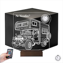 Luvivia Karavan Kamp Kamping Outdoor Tasarım Kişiye Özel Metal Saatli 3d Lamba - Masa Gece Lambası Şeffaf