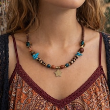 Zenya Boho Otantik Desenli Kadın Kolye Pirinç & Doğal Taşlı Çelik