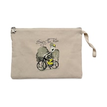 Rider Bike Cartoon Krem Clutch Astarlı Cüzdan / El Çantası Krem