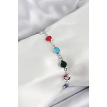 Pirinç Gümüş Renk Karışık Renk Zirkon Taşlı Kadın Bileklik - Tj-bb7046 Gümüş