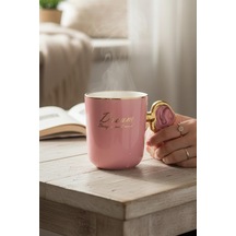 Büyük Boy Porselen Kupa 450 Ml Pembe Yaldızlı
