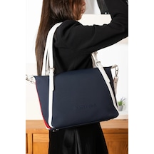 Just Polo Kadın Orijinal Just Polo Büyük Boy Lakost Kumaş Lüks El Ve Omuz Çantası Shopper 27 X 32 Cm Lacivert - Kırmızı