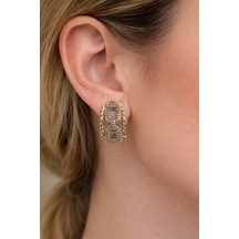 Xuping Rose Gold Oval Zincir Desenli Taşlı Kadın Çelik Küpe Gold