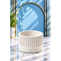 Dekorske - Taş Tozu Fitilli Saksı Ve Mumluk - 5x8 Cm - El Yapımı Dekoratif Mini Saksı Ve Çok Amaçlı Ev Dekoru Beyaz