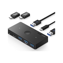 H100, 2 Bilgisayar İçin Usb 3.0 - Type-c Switch Kvm, 3.5mm Ses Ve Mikrofon Destekli 4 Port Çoklayıcı
