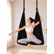 Yoga Hamağı Fly Salıncağı Yükseklik Ayarlanabilir Antigravity Esnek Askılı Denge Spor Aleti Pilates Fitness Denge Esneme Gerdirme Gelişim Siyah