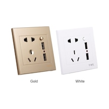 Pazly Altın Renk Lemestar Duvar Prizi, 2 Soket + 2 Usb 2100ma, Ev-ofis-restoran Kullanım, Kolay Kurulum, Kaliteli Malzeme