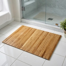 Bambu Banyo Matı, Kaydırmaz Tpe Tabanlı, Suya Dayanıklı, Rulo Yapılabilir, 45x68 Cm, Banyo Ve Mutfak İçin 6998
