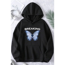 Breaking Baskılı Oversize Sweatshirt Siyah