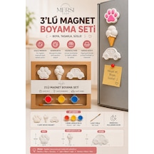 3 Lü Magnet Boyama Seti Araba Pati Dondurma Figürlü Akrilik Boya Ve Fırçalı Hobi Seti