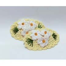 İşlemeli Beyaz 3 Çiçek Kız Çocuk Toka 2'li Set Sarı Tek Ebat Çok Renkli
